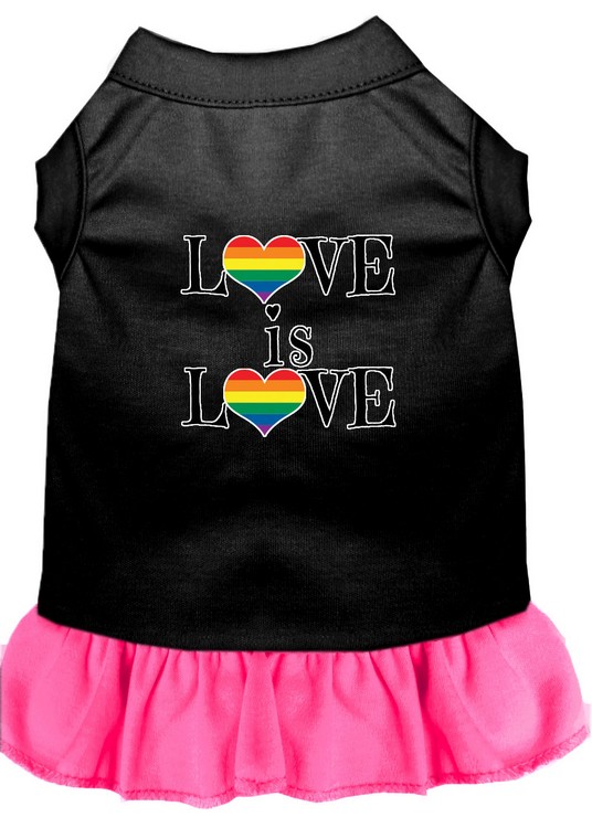 Love is Love Screen Print Dog Dress Black with Bright Pink XXXL